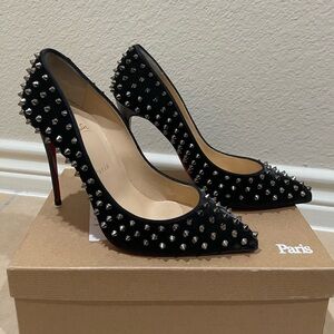 Christian Louboutin Follies Spikes 100 - Black Velvet